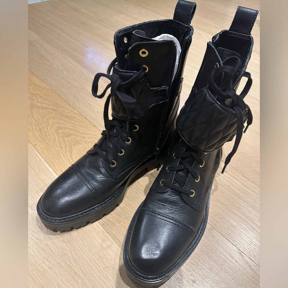 Mango Leather Combat Boots